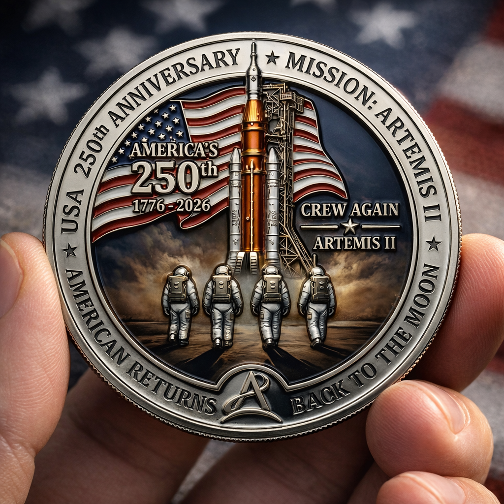 USA 250th Anniversary Commemorative Coin America Returns to The Moon Artemis II Mission, Space Enthusiast Gift