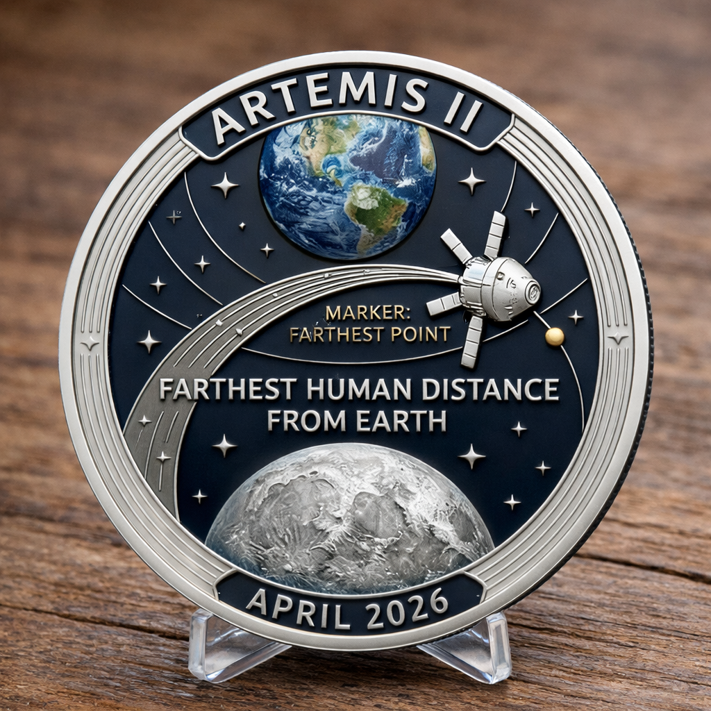 Artemis II Space Mission Commemorative Coin, Space Enthusiast Gift, Orion Spacecraft UV Printed Challenge Coin, Moon Landing Memorabilia