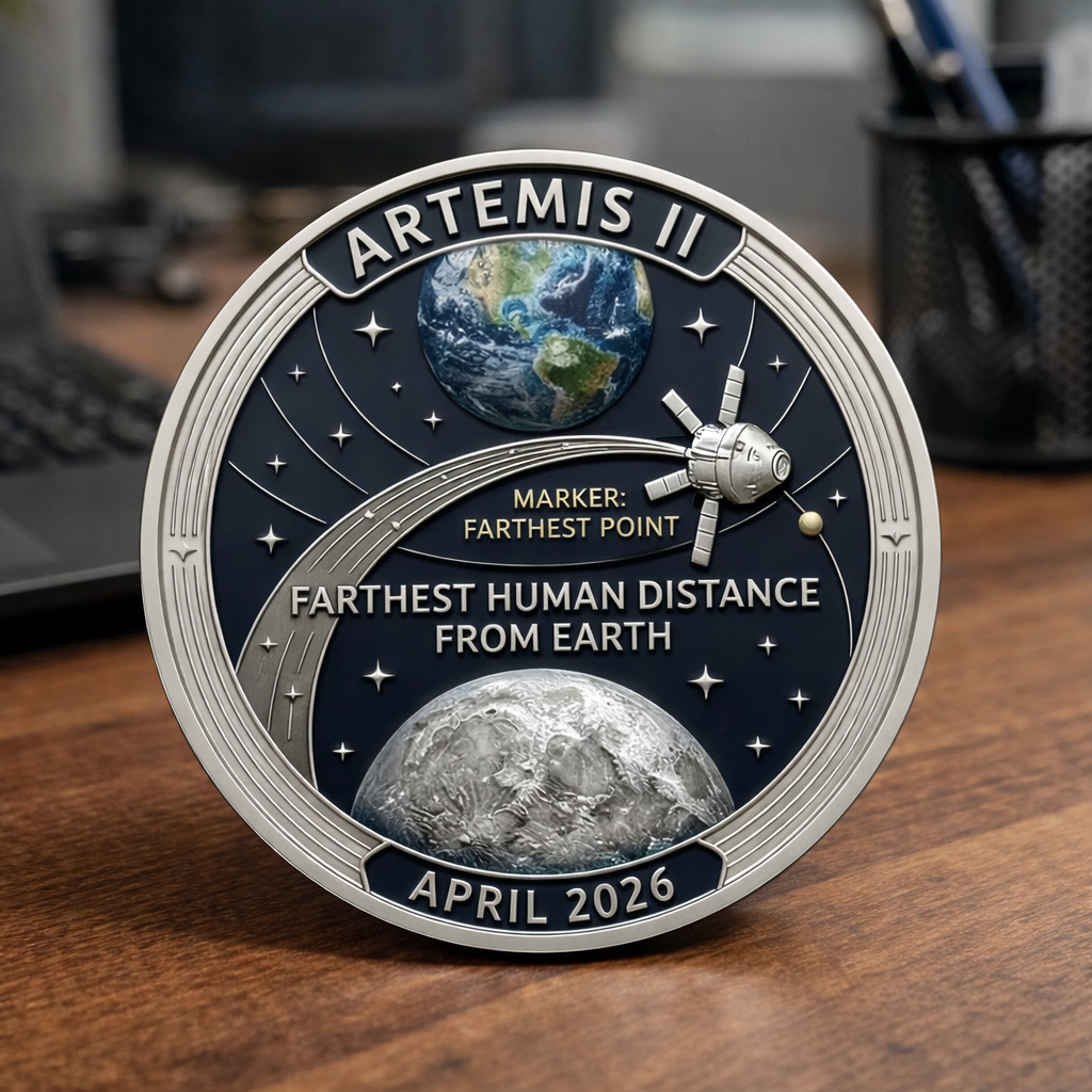 Artemis II Space Mission Commemorative Coin, Space Enthusiast Gift, Orion Spacecraft UV Printed Challenge Coin, Moon Landing Memorabilia