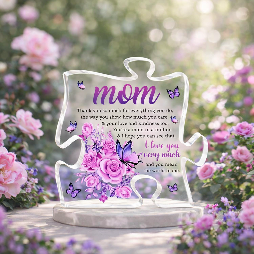 Mom You Mean The World To Me Puzzle Shaped Acrylic Plaque, Mother's Day, Birthday Gift For Mom, Grandma