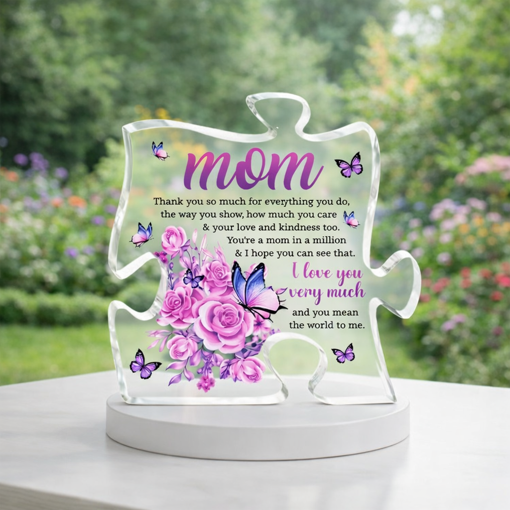 Mom You Mean The World To Me Puzzle Shaped Acrylic Plaque, Mother's Day, Birthday Gift For Mom, Grandma