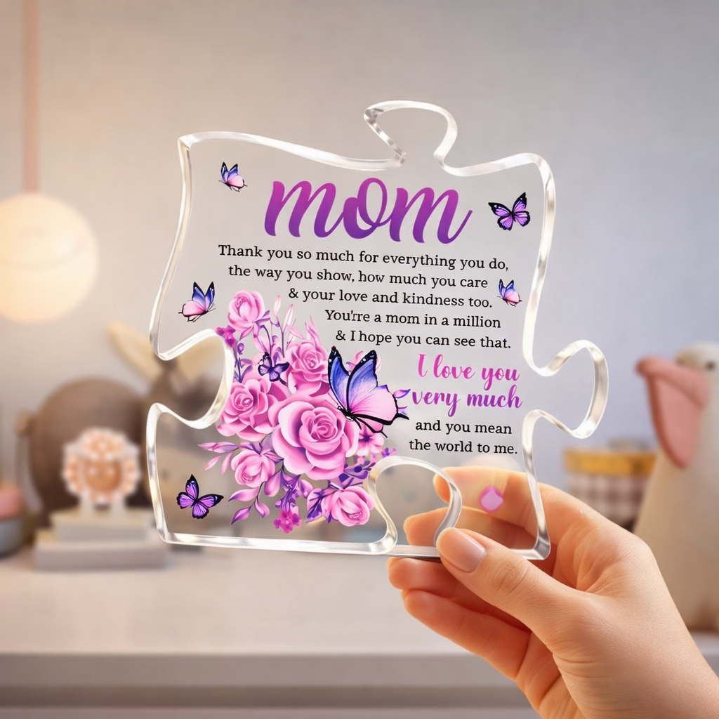 Mom You Mean The World To Me Puzzle Shaped Acrylic Plaque, Mother's Day, Birthday Gift For Mom, Grandma