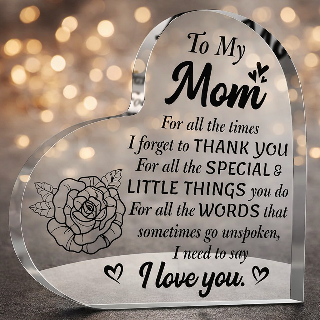 I Love You Mom Acrylic Plaque, Thank You Mom Heart Plaque, Birthday, Mother's Day Gift For Her