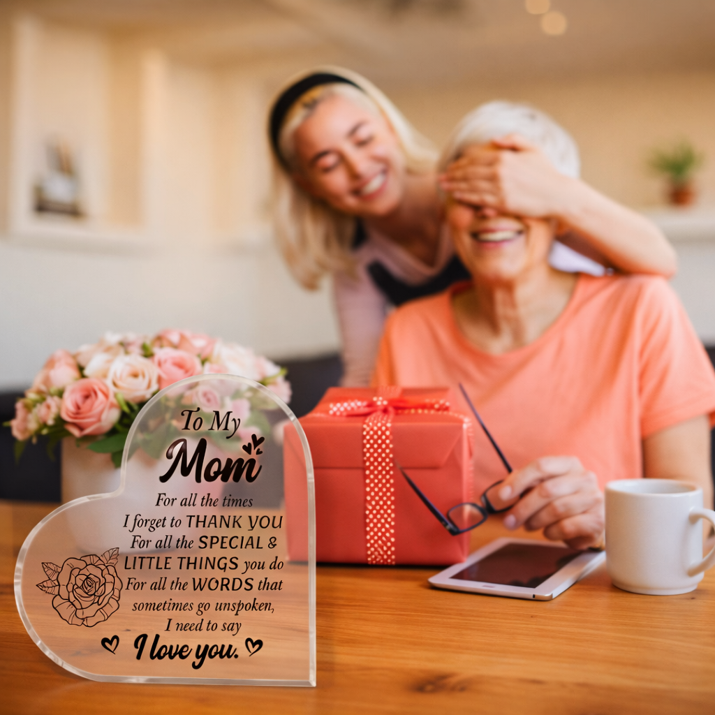 I Love You Mom Acrylic Plaque, Thank You Mom Heart Plaque, Birthday, Mother's Day Gift For Her