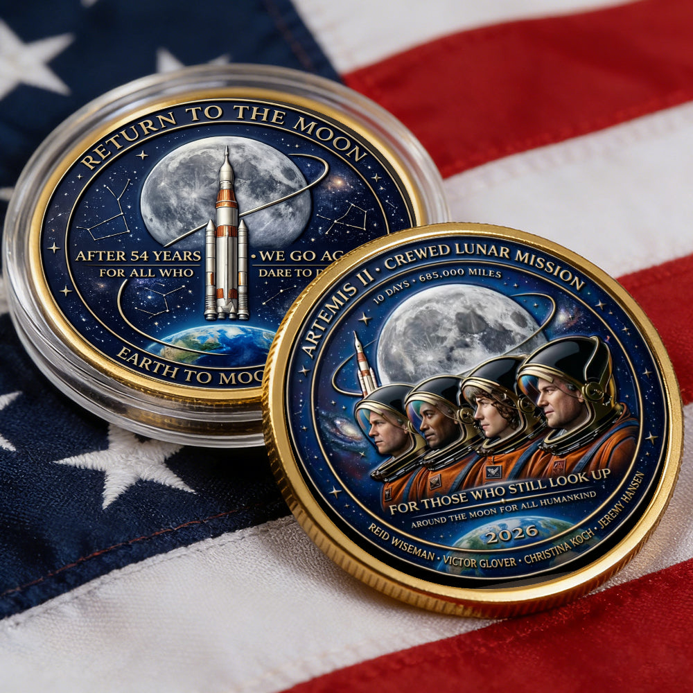 Lunar Exploration Mission Commemorative Coin 2026, Artemis II Lunar Mission Commemorative Coin | 2026 Silver-Plated Space Memorabilia