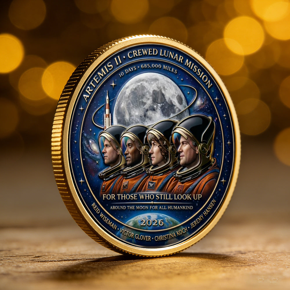 Lunar Exploration Mission Commemorative Coin 2026, Artemis II Lunar Mission Commemorative Coin | 2026 Silver-Plated Space Memorabilia