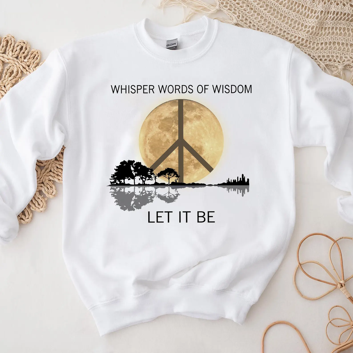 Whisper Words Of Wisdom Let It Be Guitar T-Shirt, Beatles Guitar Tee, Hippie Tee, Song Lyric Tee, Hippie Soul Shirt, Guitar Lake Shadow Shirt