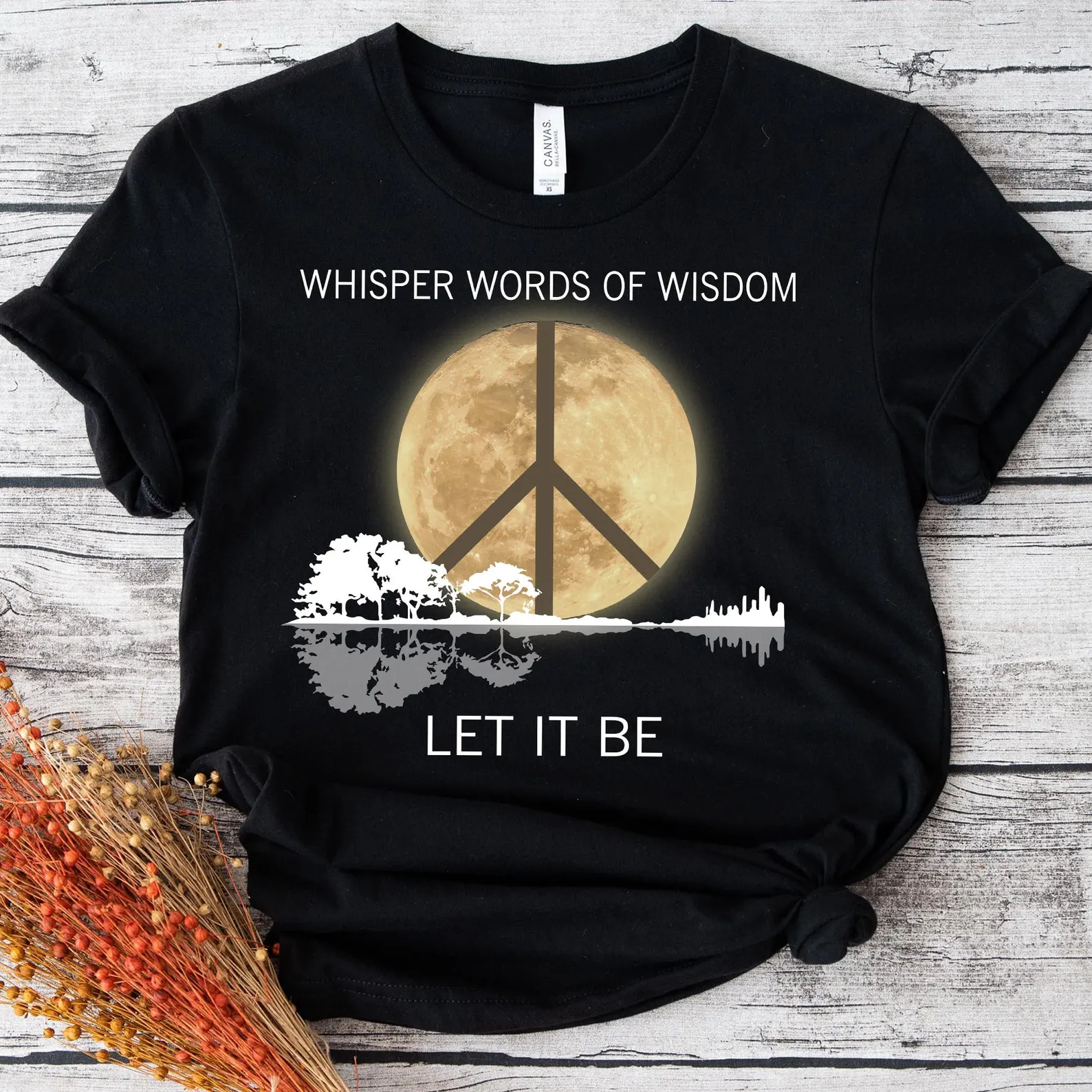 Whisper Words Of Wisdom Let It Be Guitar T-Shirt, Beatles Guitar Tee, Hippie Tee, Song Lyric Tee, Hippie Soul Shirt, Guitar Lake Shadow Shirt