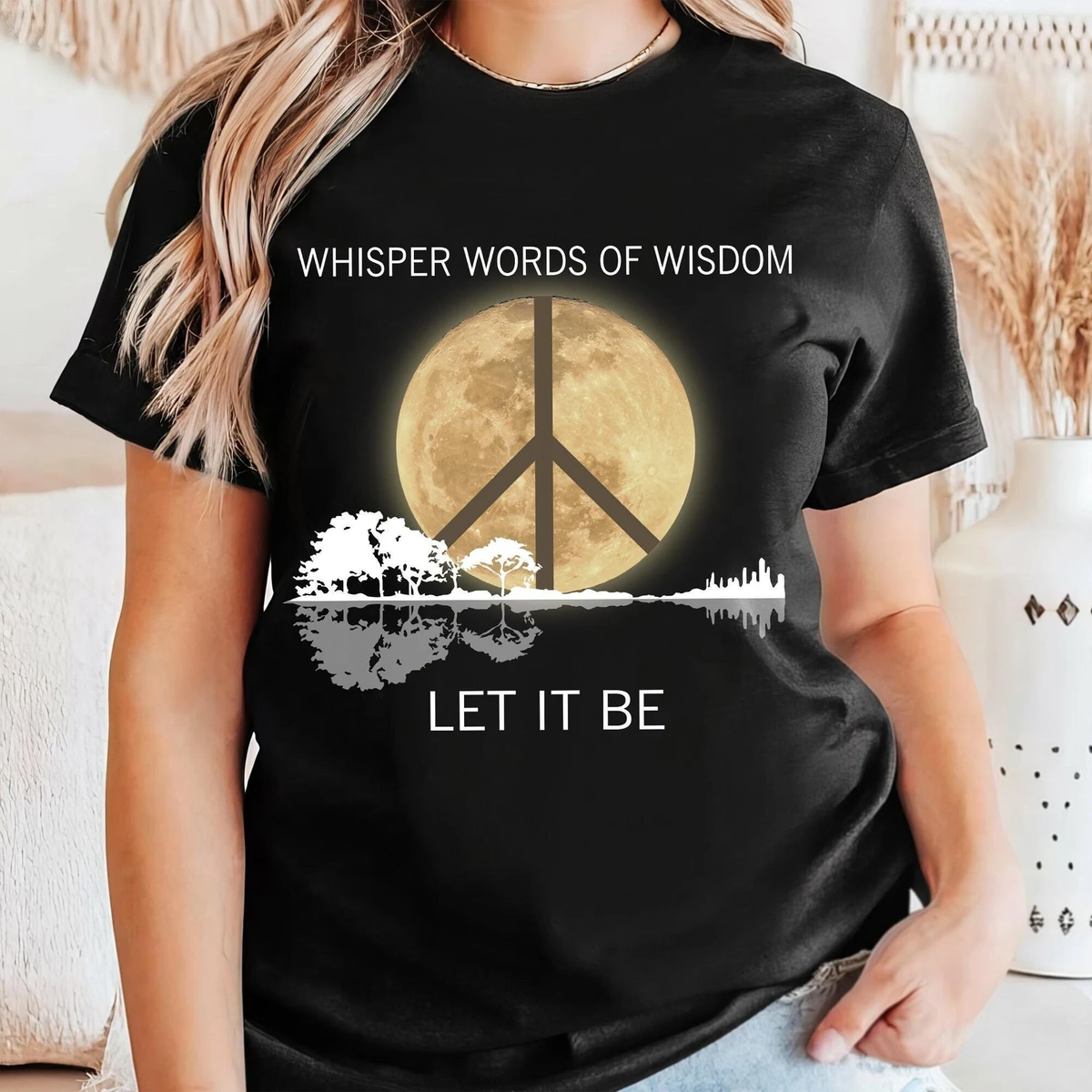 Whisper Words Of Wisdom Let It Be Guitar T-Shirt, Beatles Guitar Tee, Hippie Tee, Song Lyric Tee, Hippie Soul Shirt, Guitar Lake Shadow Shirt