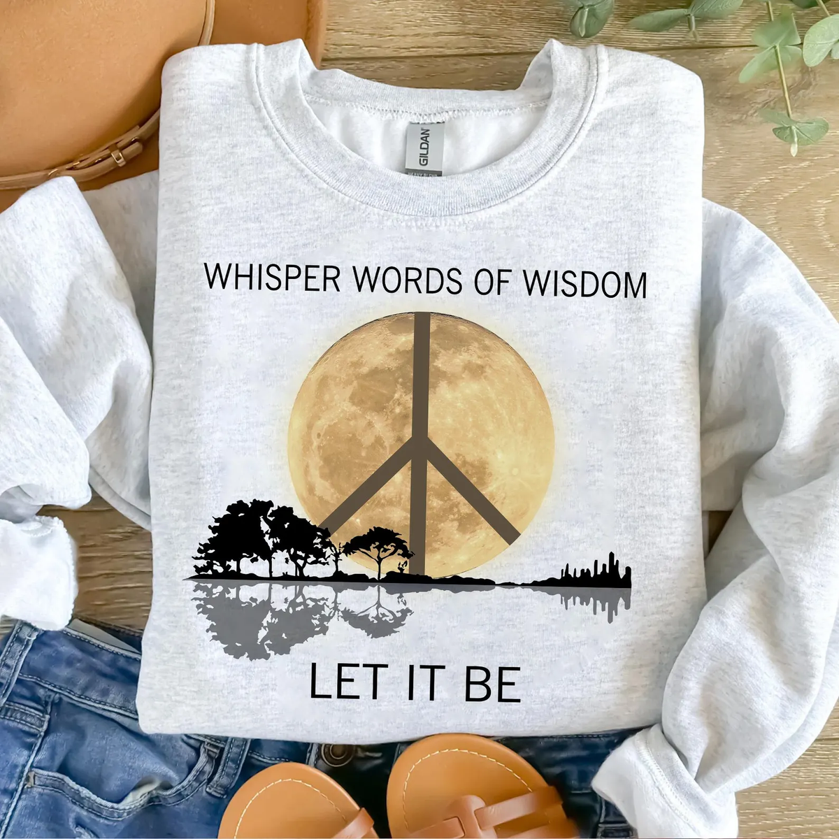 Whisper Words Of Wisdom Let It Be Guitar T-Shirt, Beatles Guitar Tee, Hippie Tee, Song Lyric Tee, Hippie Soul Shirt, Guitar Lake Shadow Shirt
