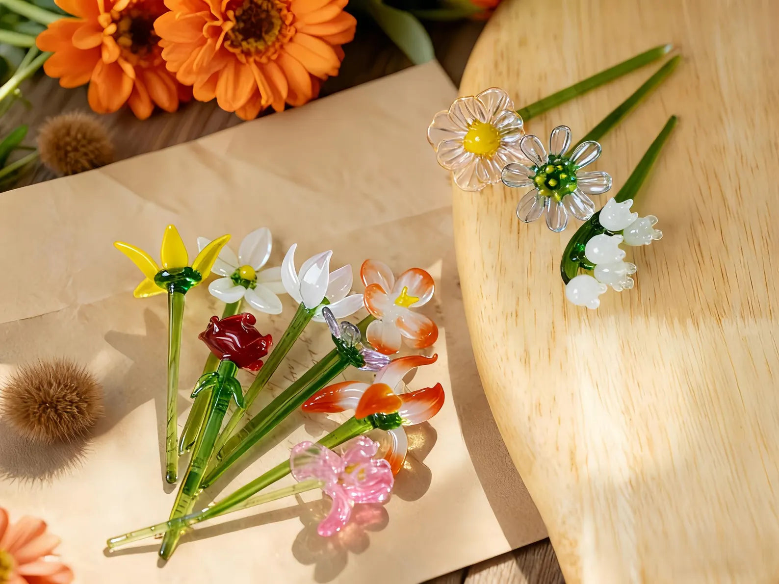 Personalized Glass Birth Flower, Hand Blown Birth Flower Bouquet, Spring Flower, Birthday Gift for Mom, Mother's Day Gift, Home Decor