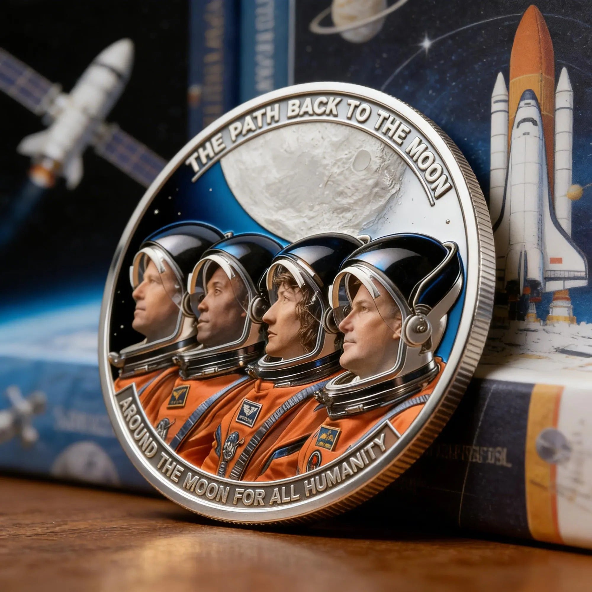 Artemis II Space Mission Commemorative Coin, Space Enthusiast Gift, Orion Spacecraft UV Printed Challenge Coin, Moon Landing Memorabilia