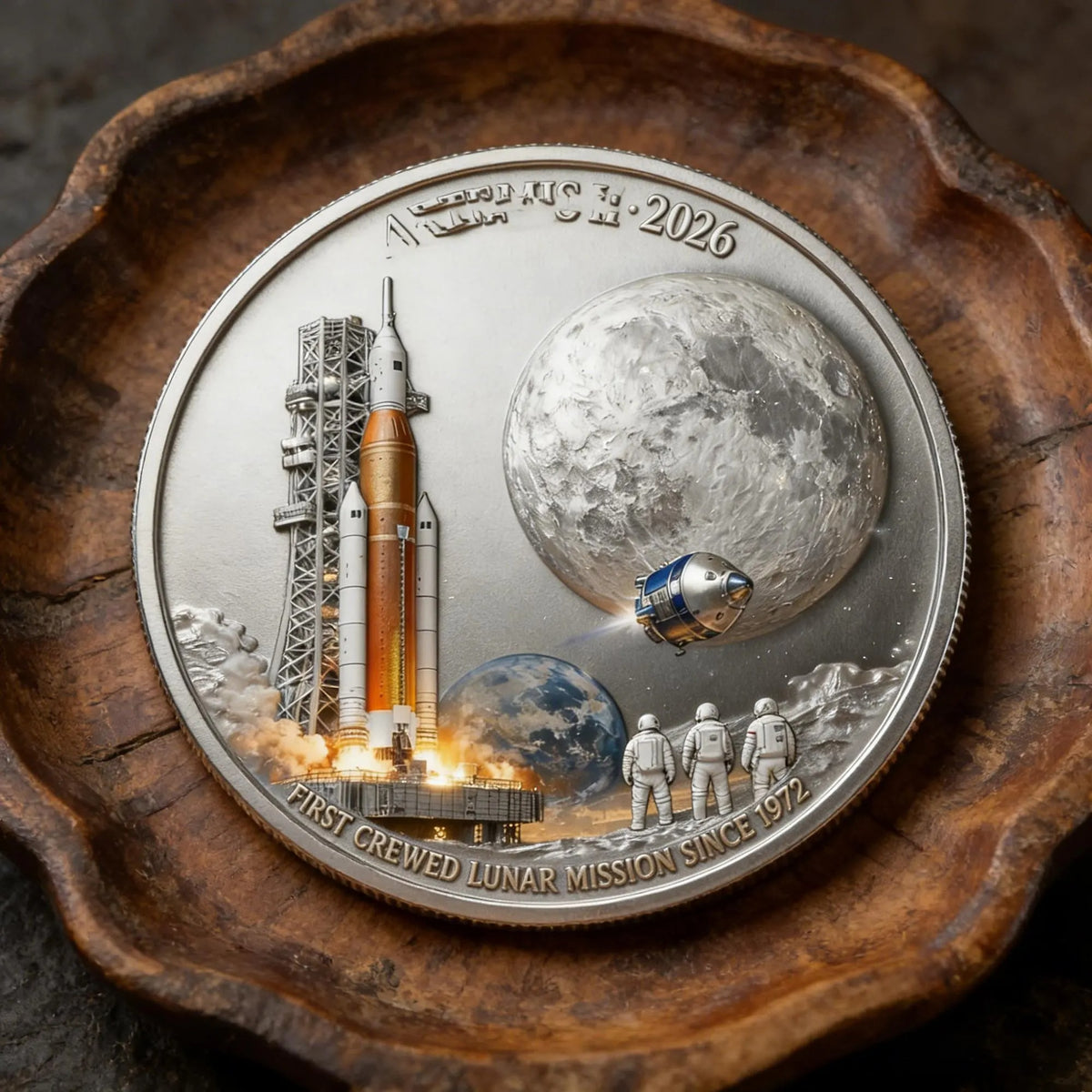 Artemis II Space Mission Commemorative Coin, Space Enthusiast Gift, Orion Spacecraft UV Printed Challenge Coin, Moon Landing Memorabilia