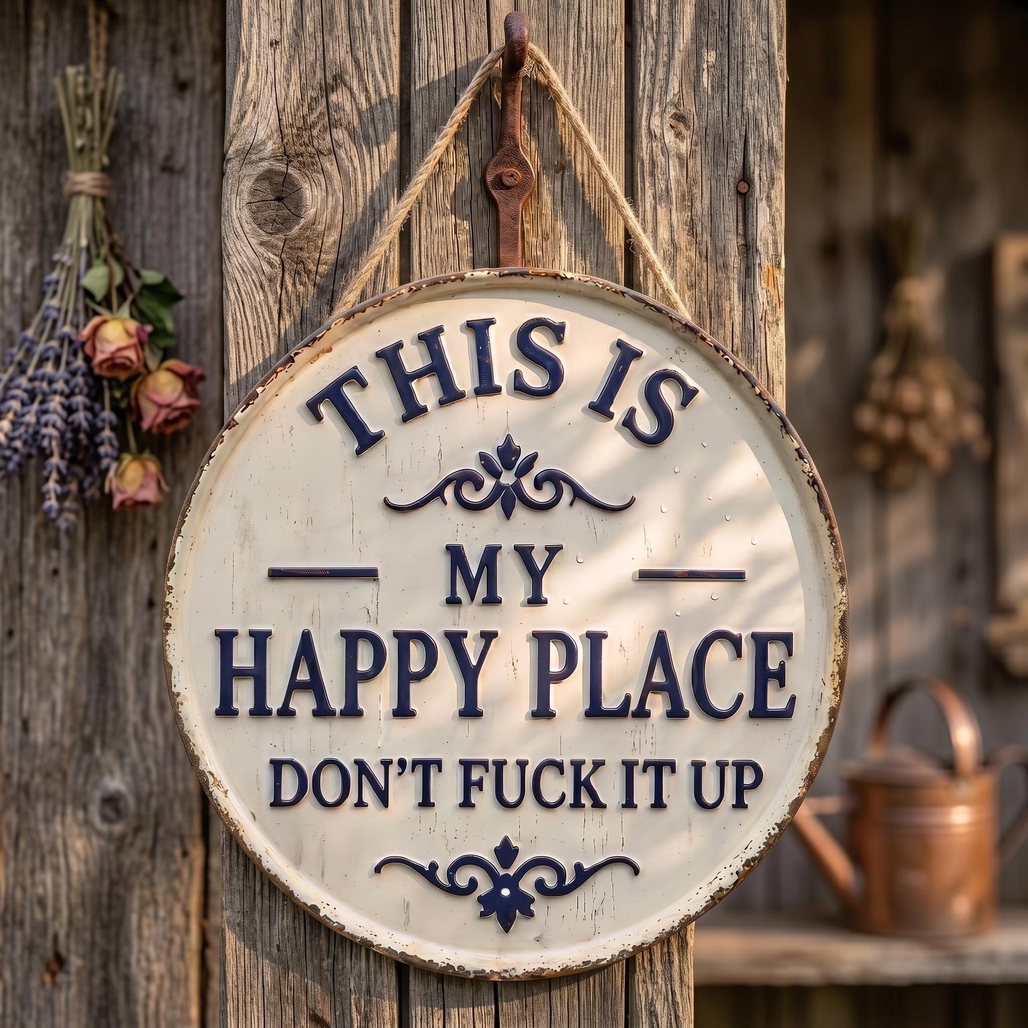This Is My Happy Place Don't Fuck It Up Sign, Funny Rustic Home Decor, Snarky Garden Sign, Patio Decor, Humorous Yard Art, Housewarming Gift
