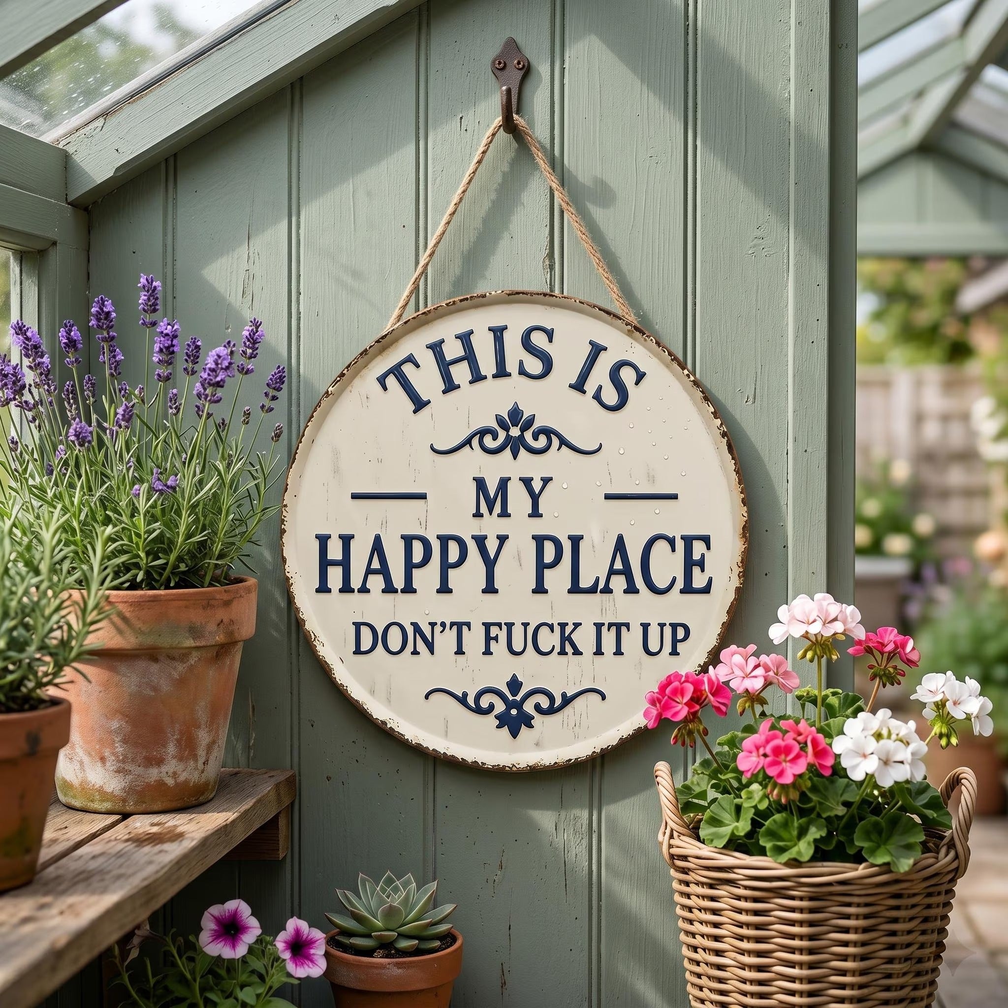 This Is My Happy Place Don't Fuck It Up Sign, Funny Rustic Home Decor, Snarky Garden Sign, Patio Decor, Humorous Yard Art, Housewarming Gift