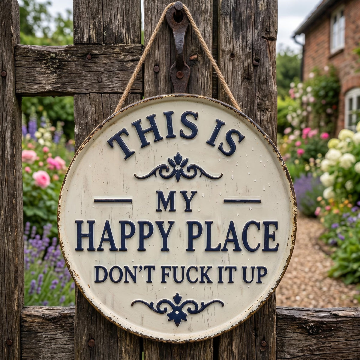This Is My Happy Place Don't Fuck It Up Sign, Funny Rustic Home Decor, Snarky Garden Sign, Patio Decor, Humorous Yard Art, Housewarming Gift