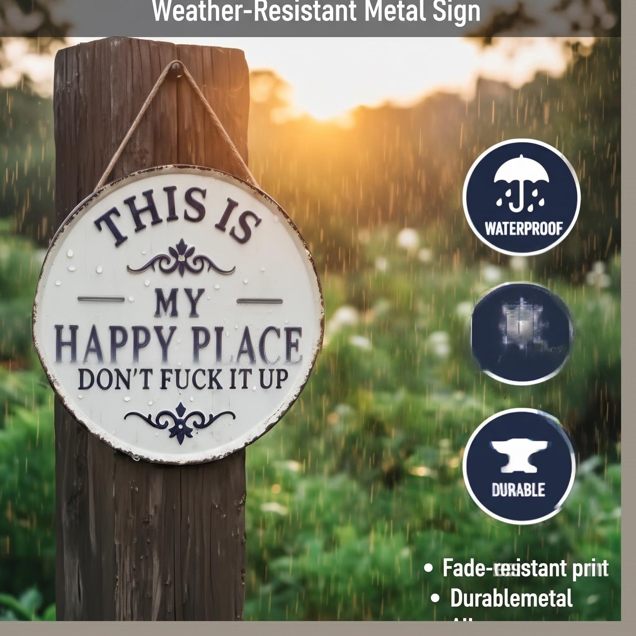 This Is My Happy Place Don't Fuck It Up Sign, Funny Rustic Home Decor, Snarky Garden Sign, Patio Decor, Humorous Yard Art, Housewarming Gift