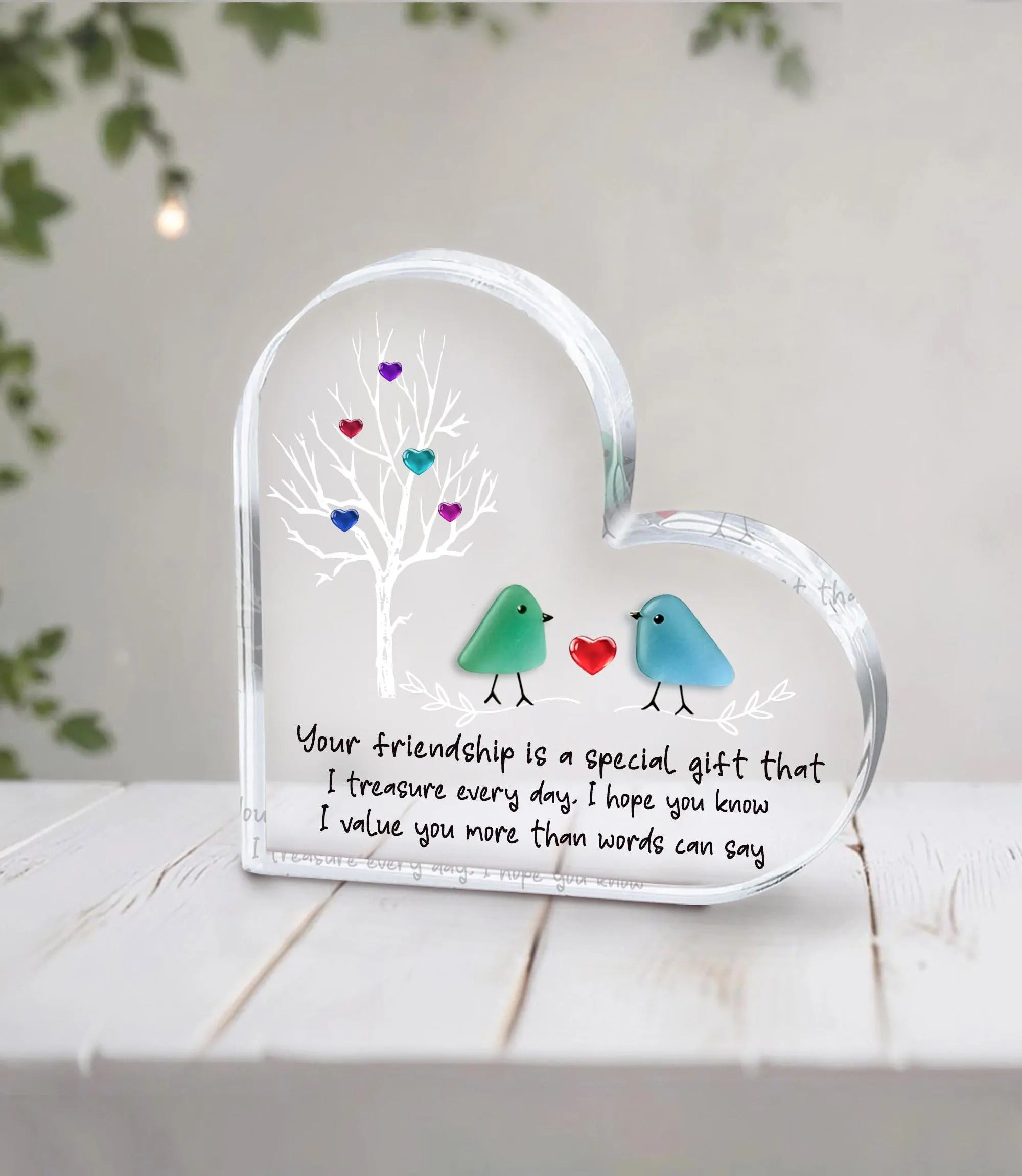 Sea Glass Birds Art Friendship Heart Plaque, Meaningful Gift for Best Friend, Besties Keepsake, Thank You Gift For Friend