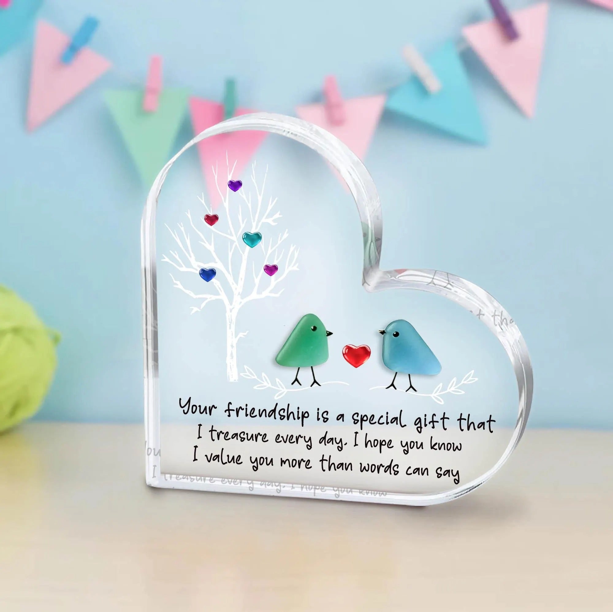 Sea Glass Birds Art Friendship Heart Plaque, Meaningful Gift for Best Friend, Besties Keepsake, Thank You Gift For Friend