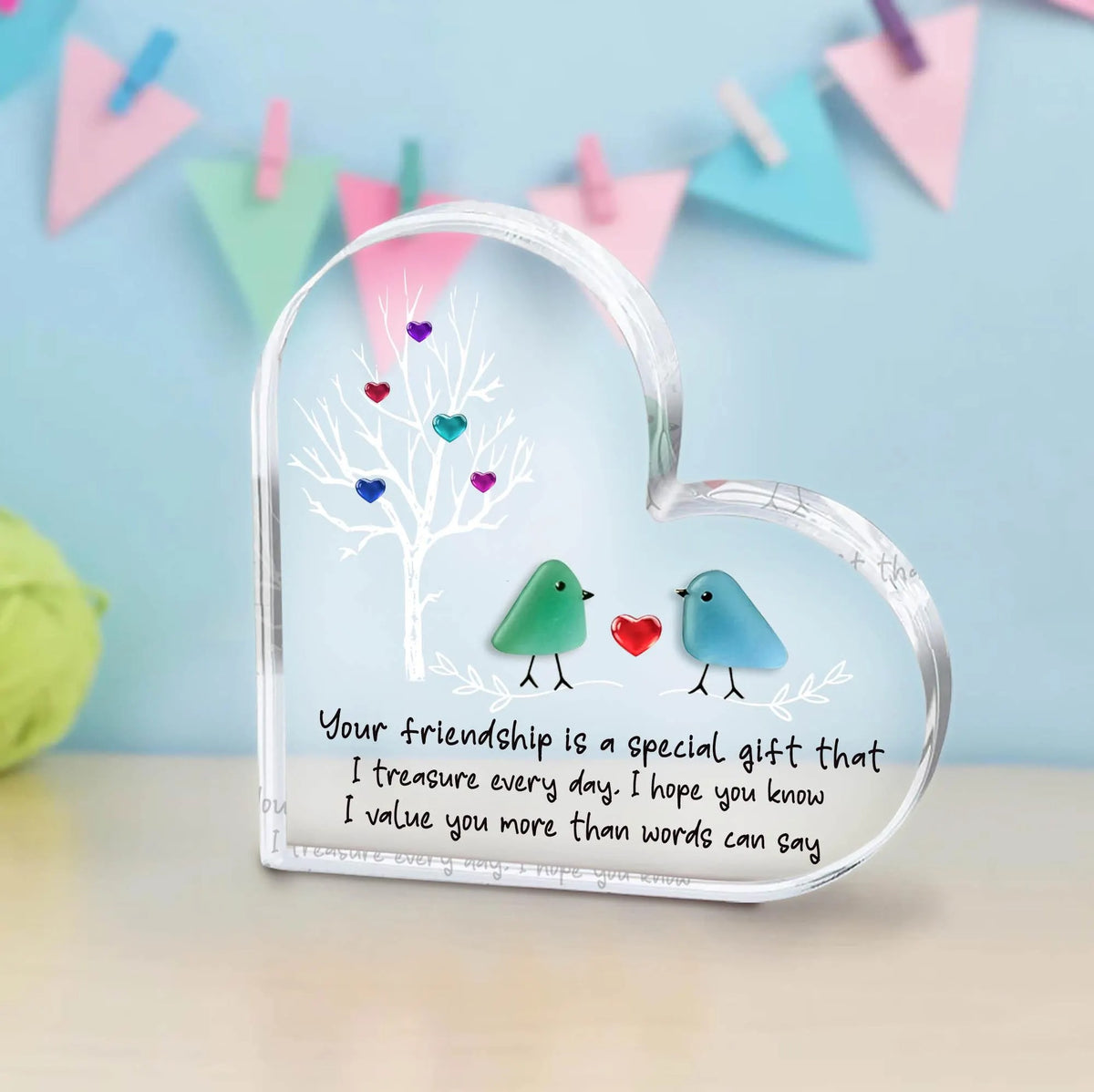 Sea Glass Birds Art Friendship Heart Plaque, Meaningful Gift for Best Friend, Besties Keepsake, Thank You Gift For Friend