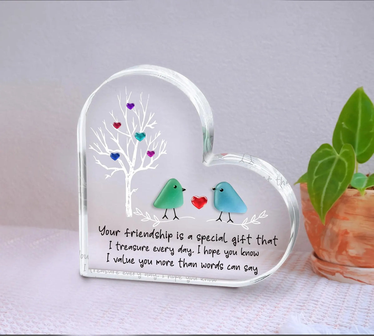 Sea Glass Birds Art Friendship Heart Plaque, Meaningful Gift for Best Friend, Besties Keepsake, Thank You Gift For Friend