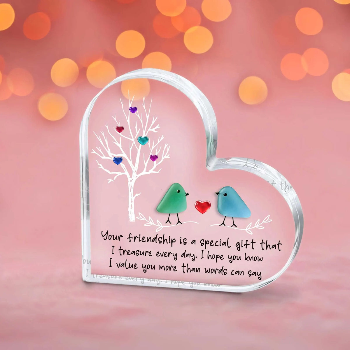 Sea Glass Birds Art Friendship Heart Plaque, Meaningful Gift for Best Friend, Besties Keepsake, Thank You Gift For Friend