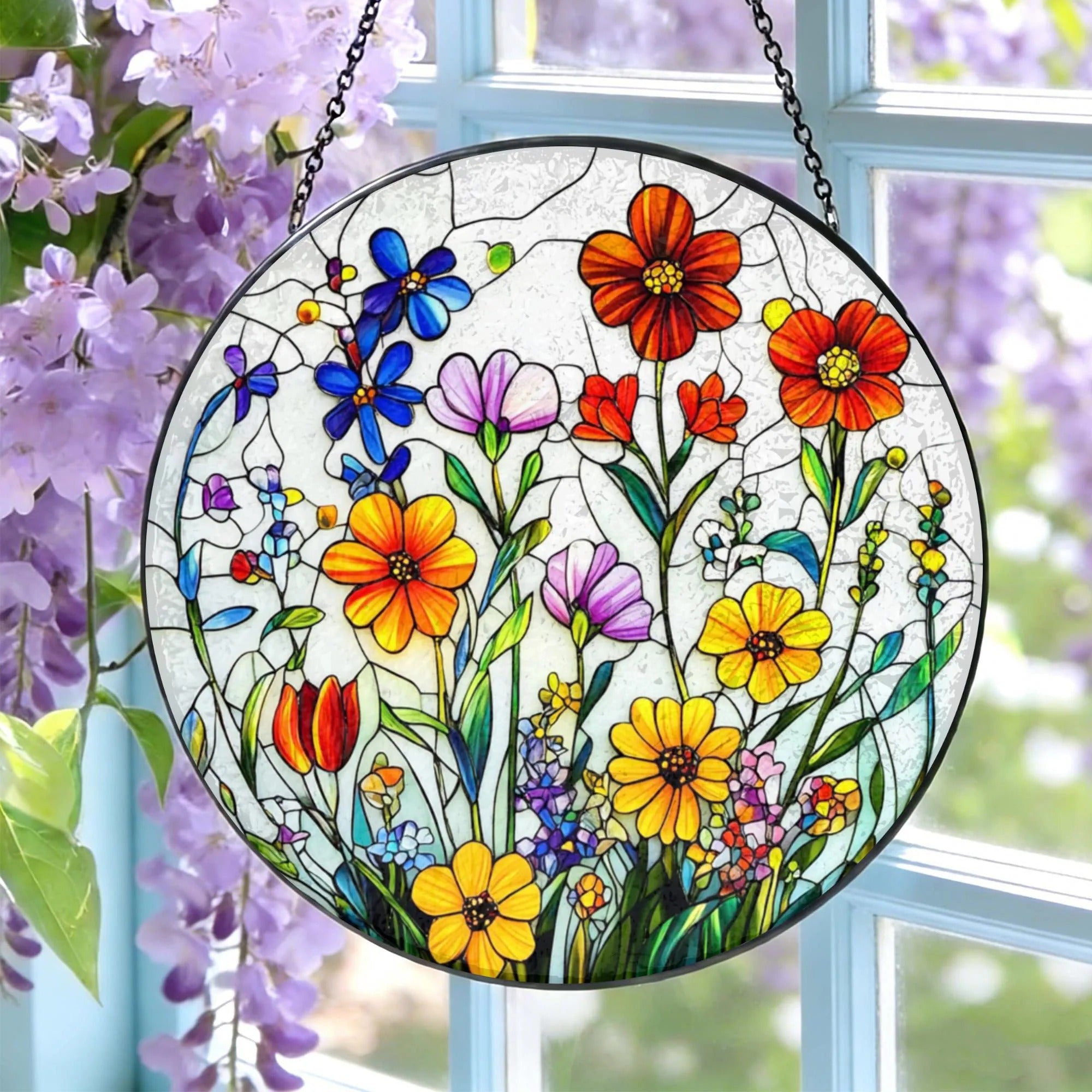Wildflower Stained Glass Suncatcher: Flower Window Hanging, Colorful Floral Glass Art, Gift for Mom
