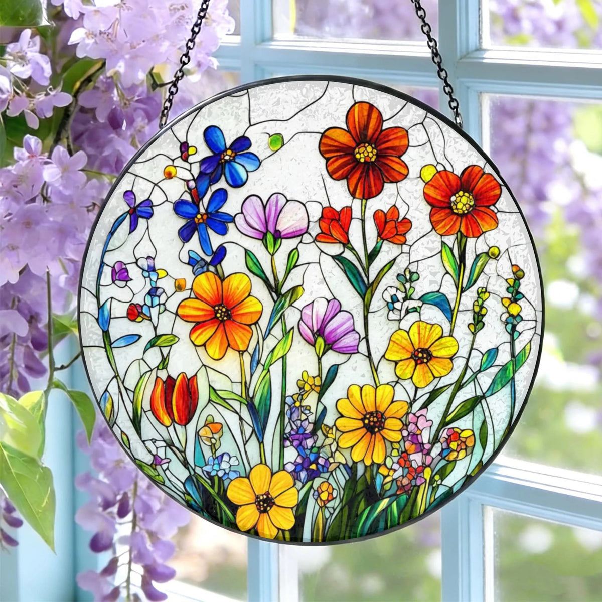 Wildflower Stained Glass Suncatcher: Flower Window Hanging, Colorful Floral Glass Art, Gift for Mom