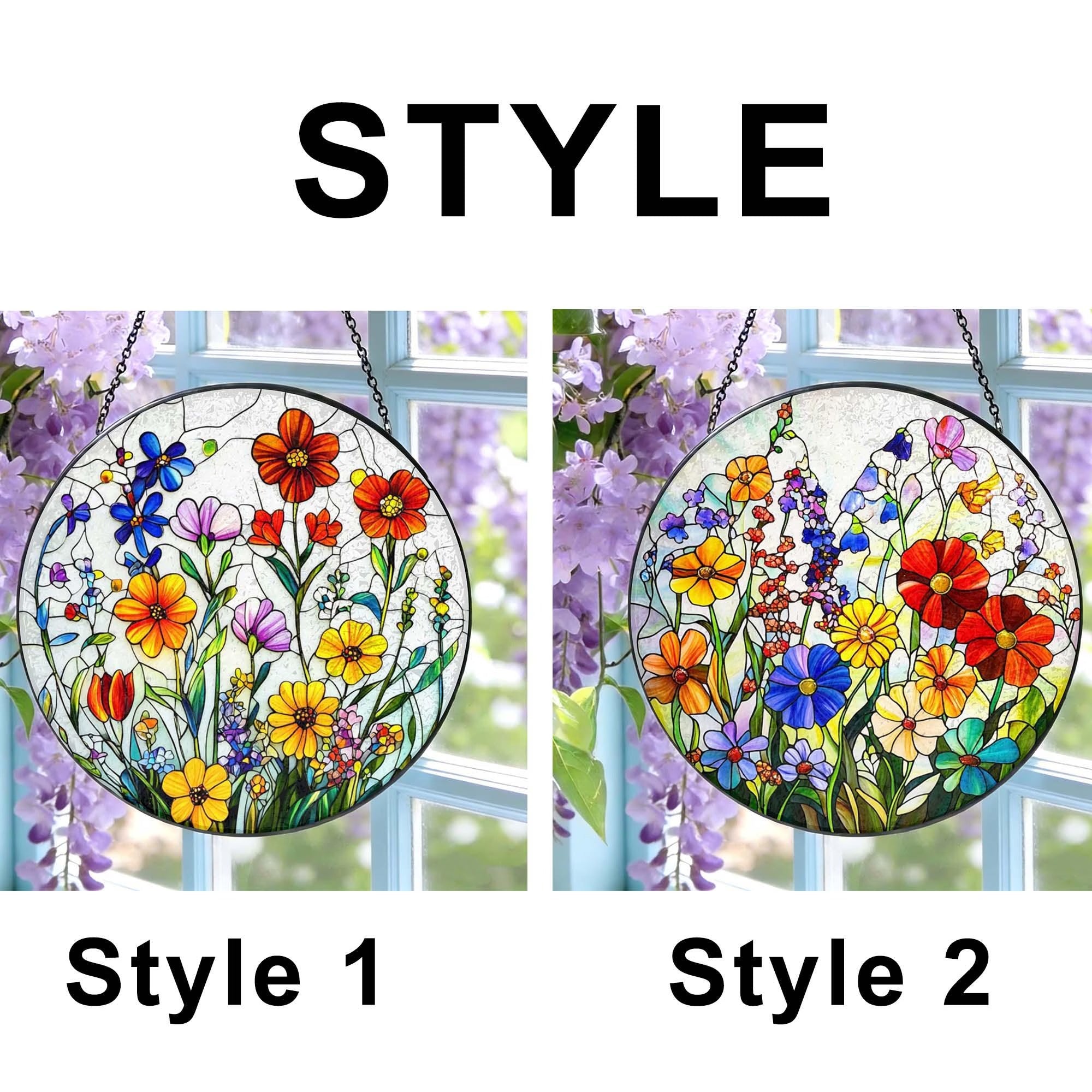 Wildflower Stained Glass Suncatcher: Flower Window Hanging, Colorful Floral Glass Art, Gift for Mom