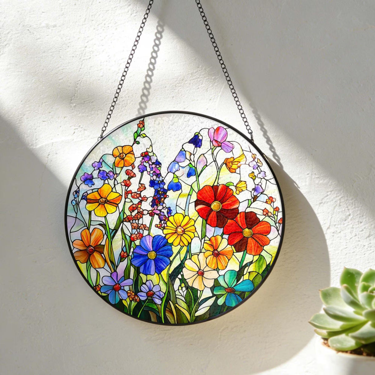 Wildflower Stained Glass Suncatcher: Flower Window Hanging, Colorful Floral Glass Art, Gift for Mom