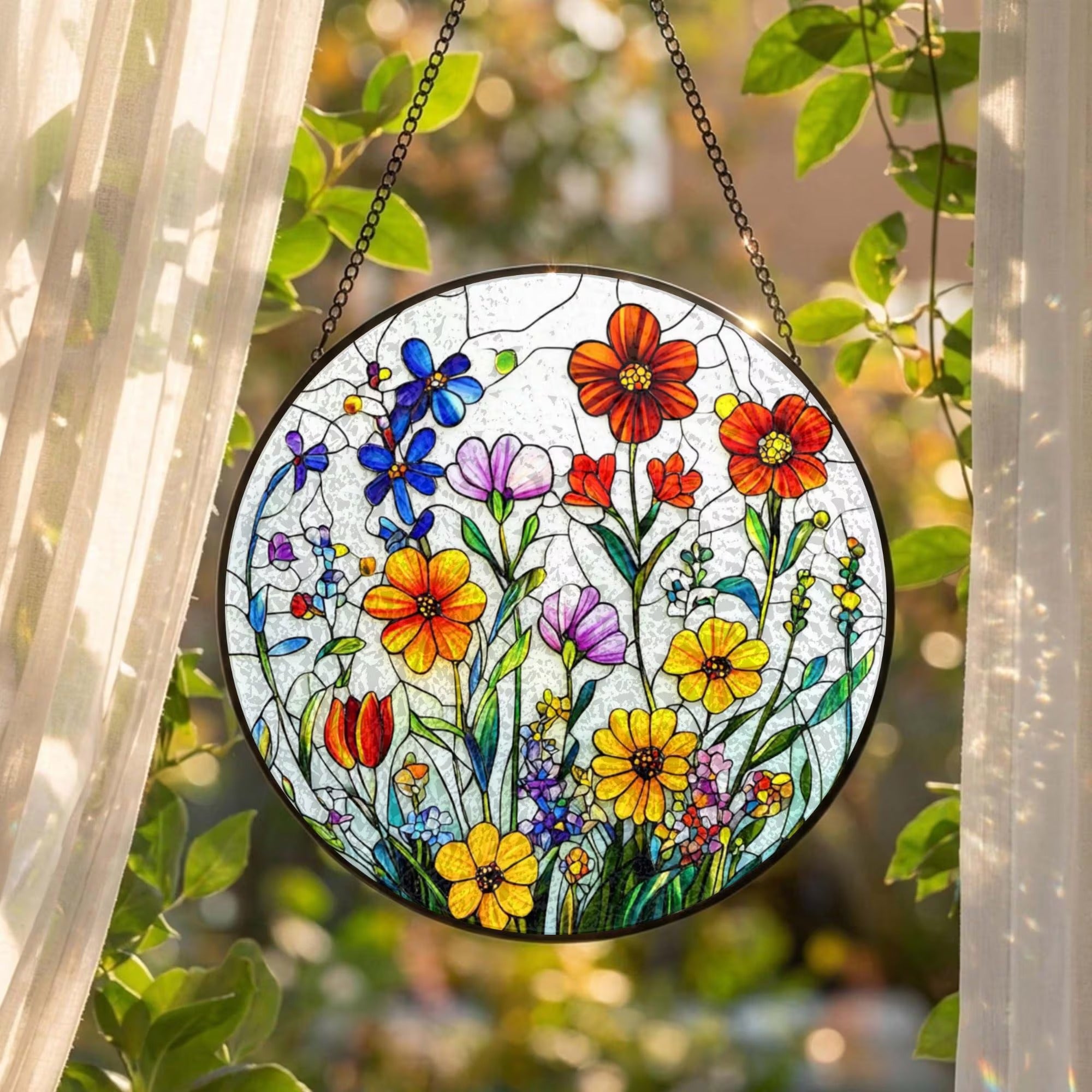 Wildflower Stained Glass Suncatcher: Flower Window Hanging, Colorful Floral Glass Art, Gift for Mom
