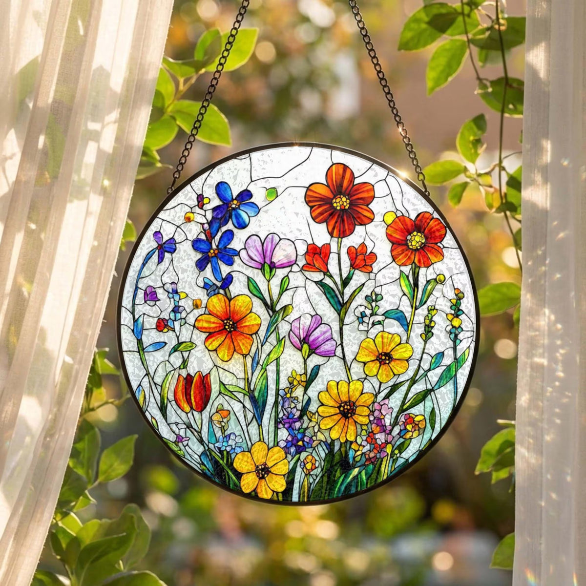 Wildflower Stained Glass Suncatcher: Flower Window Hanging, Colorful Floral Glass Art, Gift for Mom