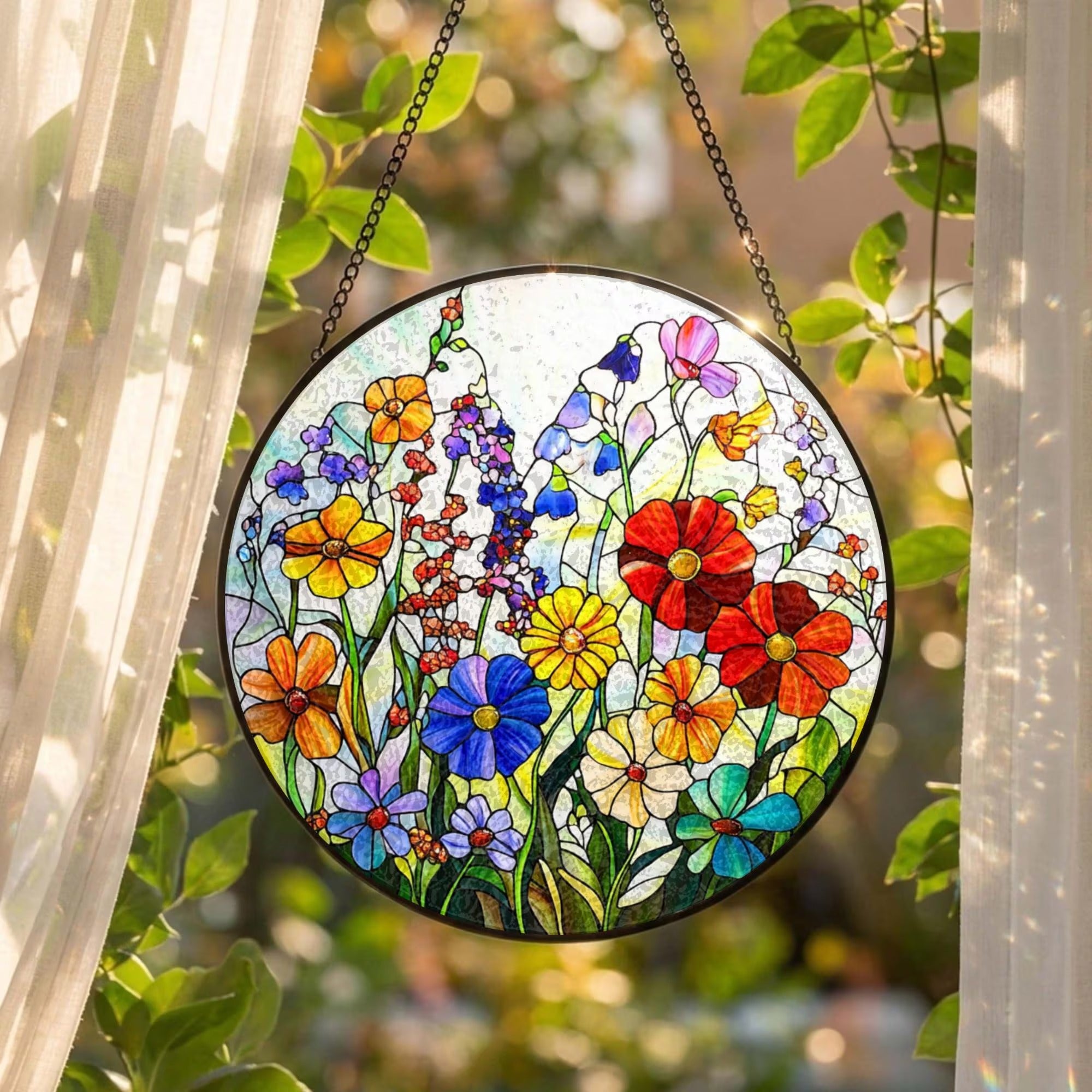 Wildflower Stained Glass Suncatcher: Flower Window Hanging, Colorful Floral Glass Art, Gift for Mom