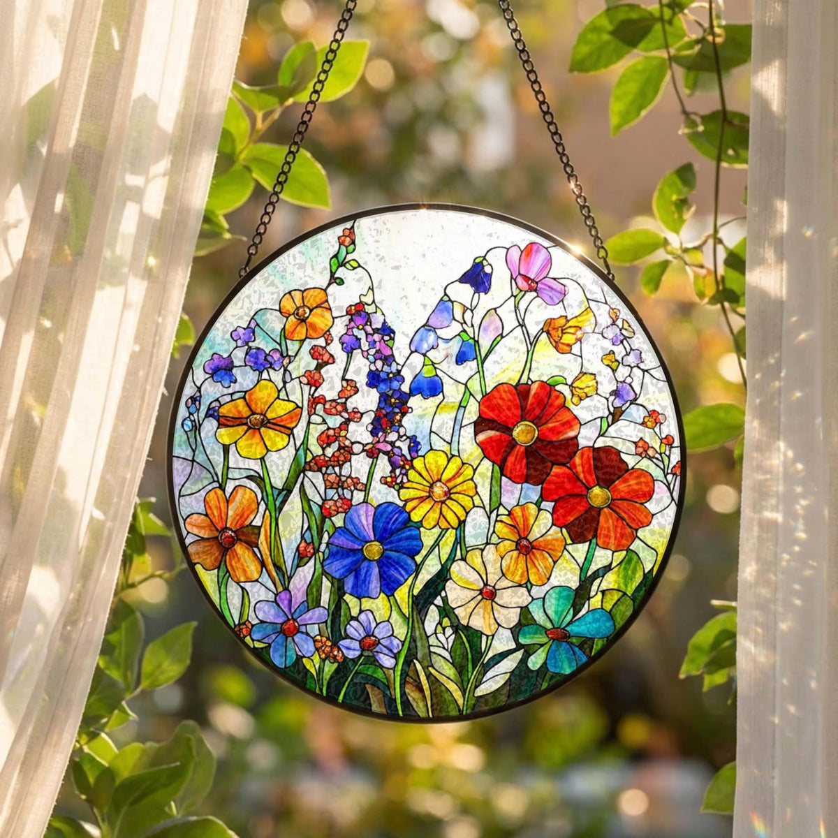 Wildflower Stained Glass Suncatcher: Flower Window Hanging, Colorful Floral Glass Art, Gift for Mom