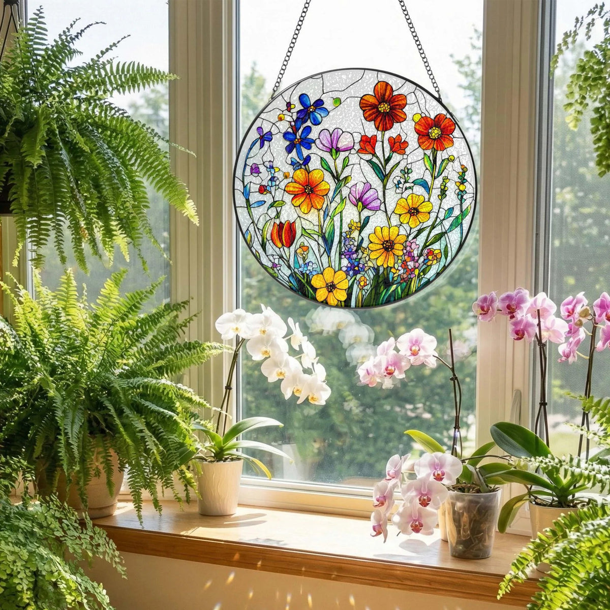 Wildflower Stained Glass Suncatcher: Flower Window Hanging, Colorful Floral Glass Art, Gift for Mom
