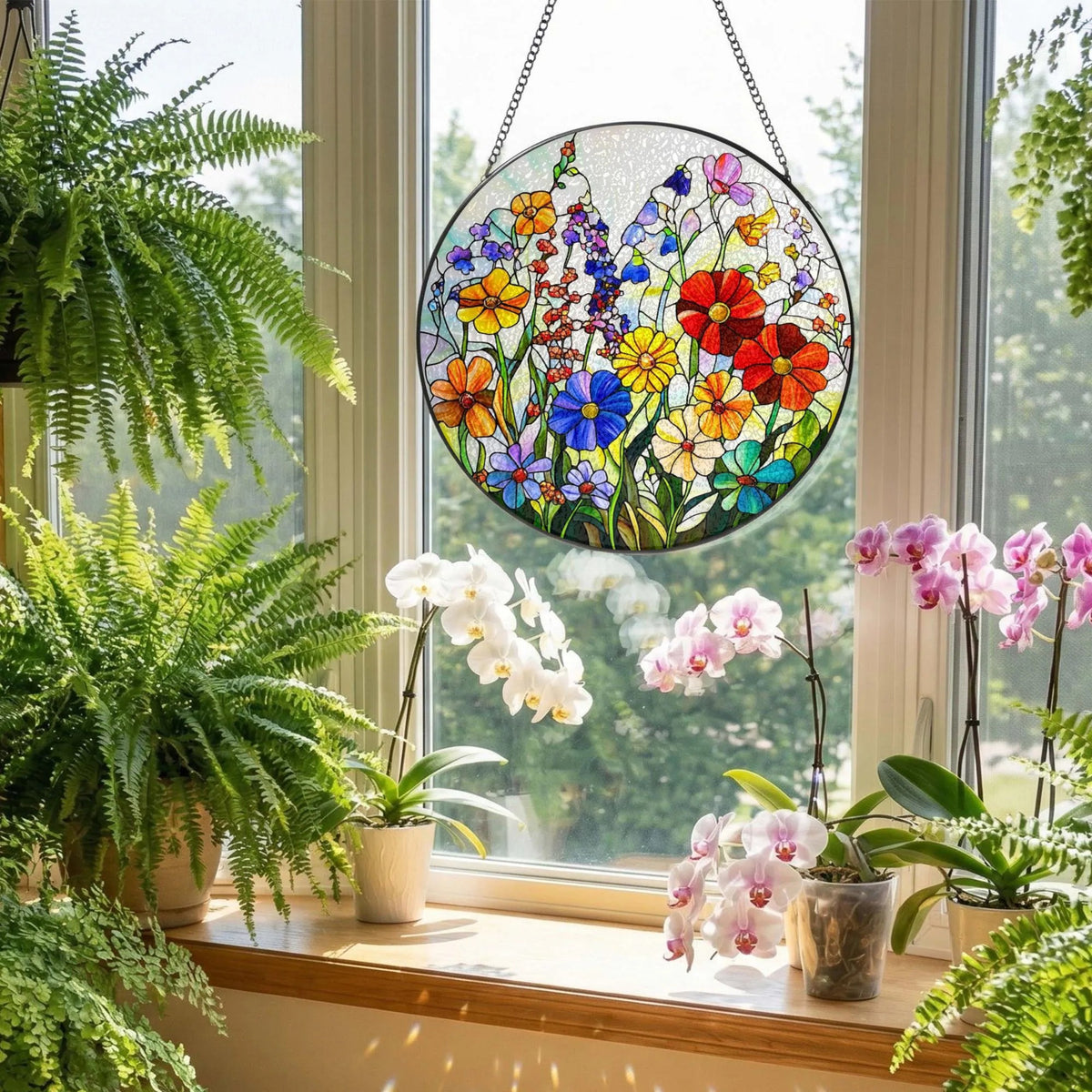 Wildflower Stained Glass Suncatcher: Flower Window Hanging, Colorful Floral Glass Art, Gift for Mom