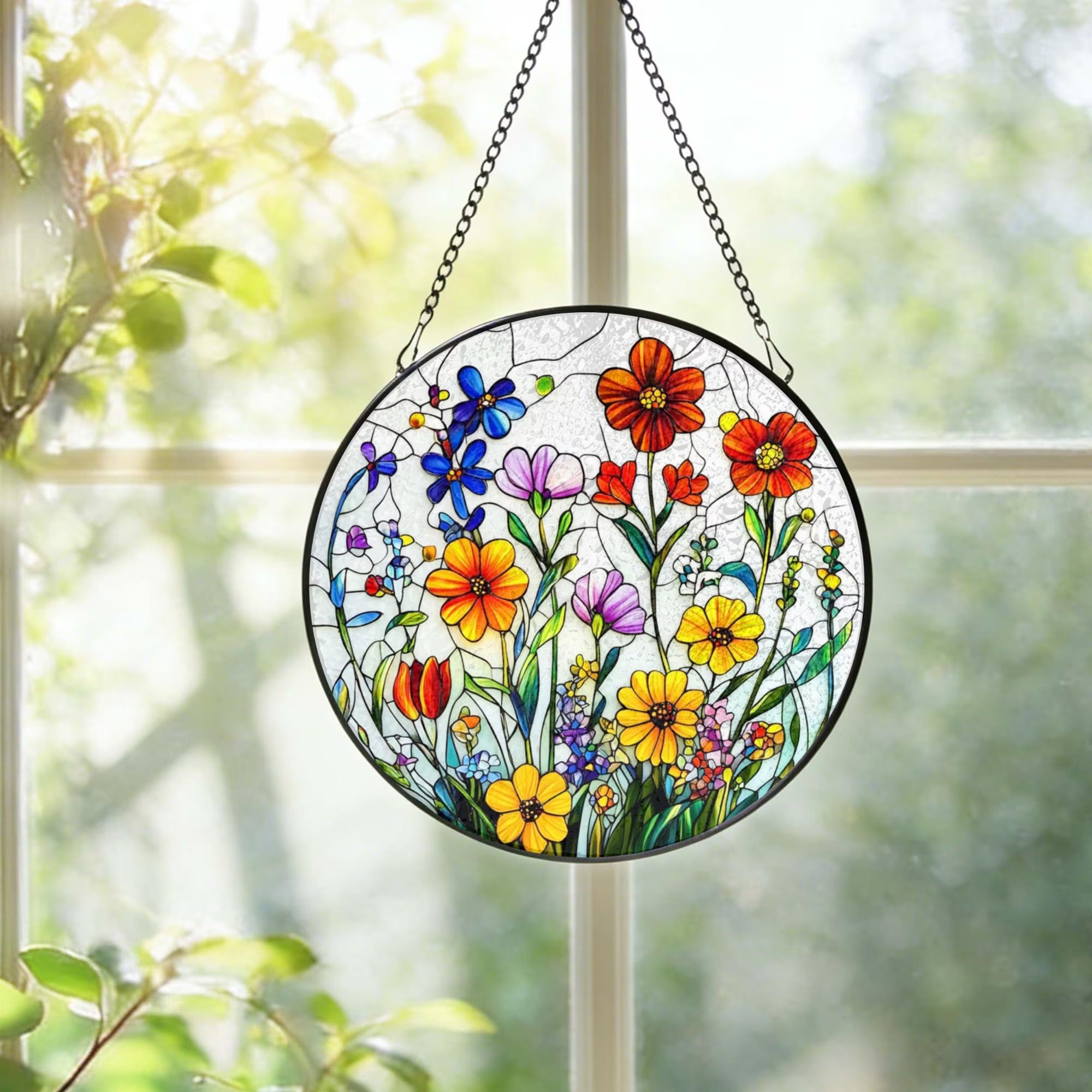 Wildflower Stained Glass Suncatcher: Flower Window Hanging, Colorful Floral Glass Art, Gift for Mom