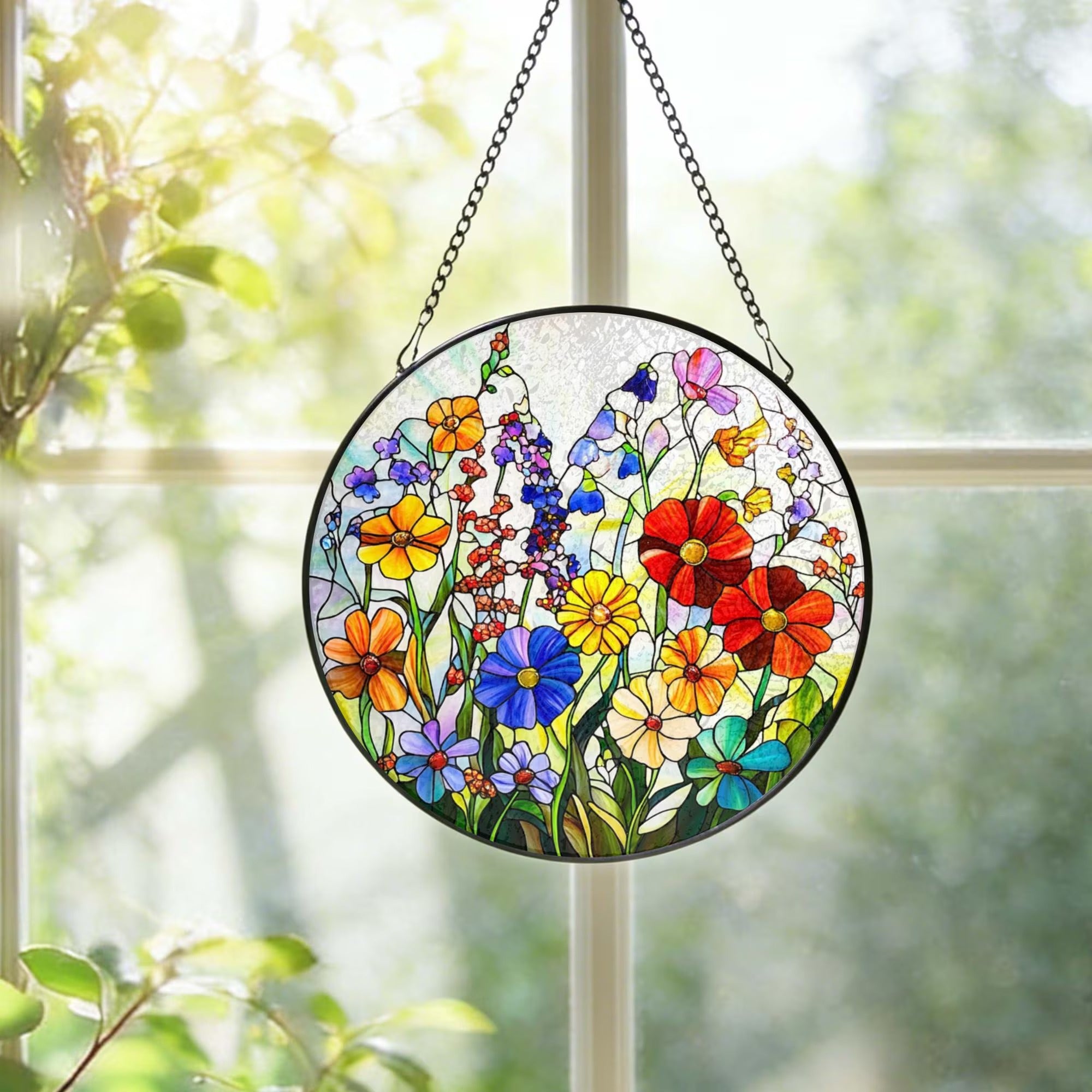 Wildflower Stained Glass Suncatcher: Flower Window Hanging, Colorful Floral Glass Art, Gift for Mom