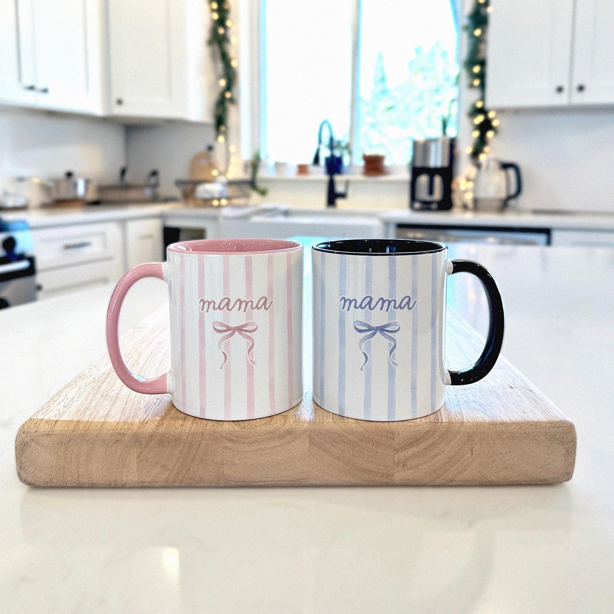 Mama Mom Coffee Mug, Mothers Day Gift, Color Stripe Coffee Cup Coquette Style Drinkware