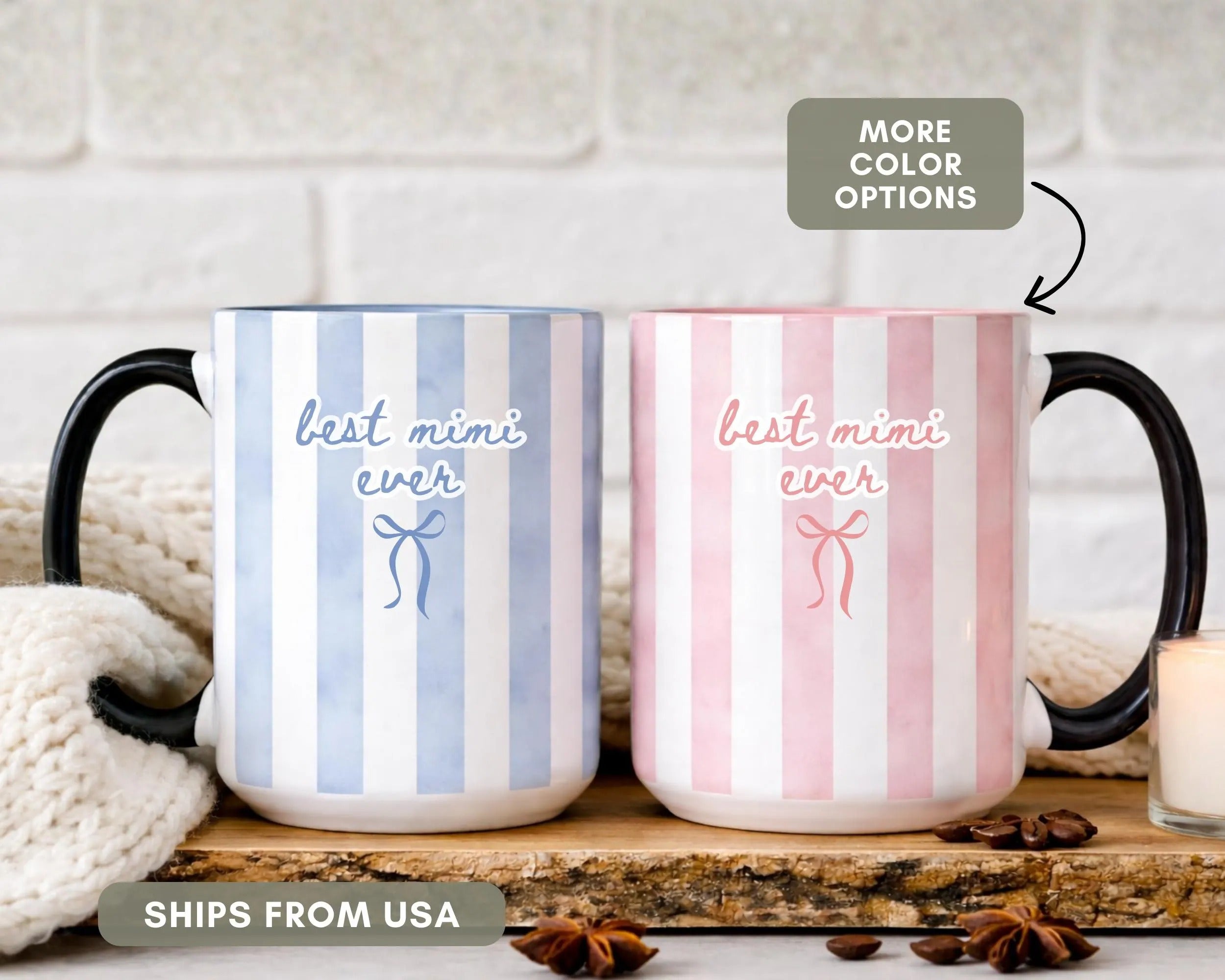 Best Mimi Ever Ceramic Mug, Color Stripe Coffee Cup Coquette Style Drinkware, Baby Announcement Gift