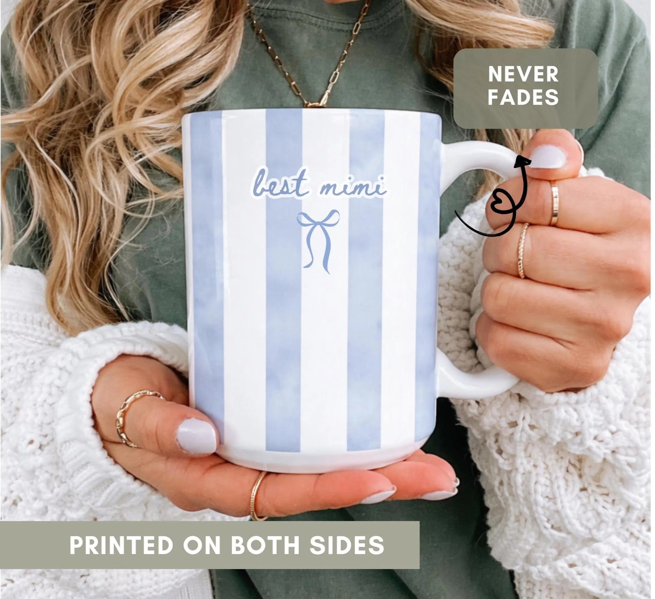 Best Mimi Ever Ceramic Mug, Color Stripe Coffee Cup Coquette Style Drinkware, Baby Announcement Gift