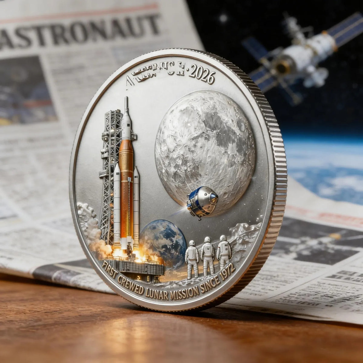 Artemis II Space Mission Commemorative Coin, Space Enthusiast Gift, Orion Spacecraft UV Printed Challenge Coin, Moon Landing Memorabilia