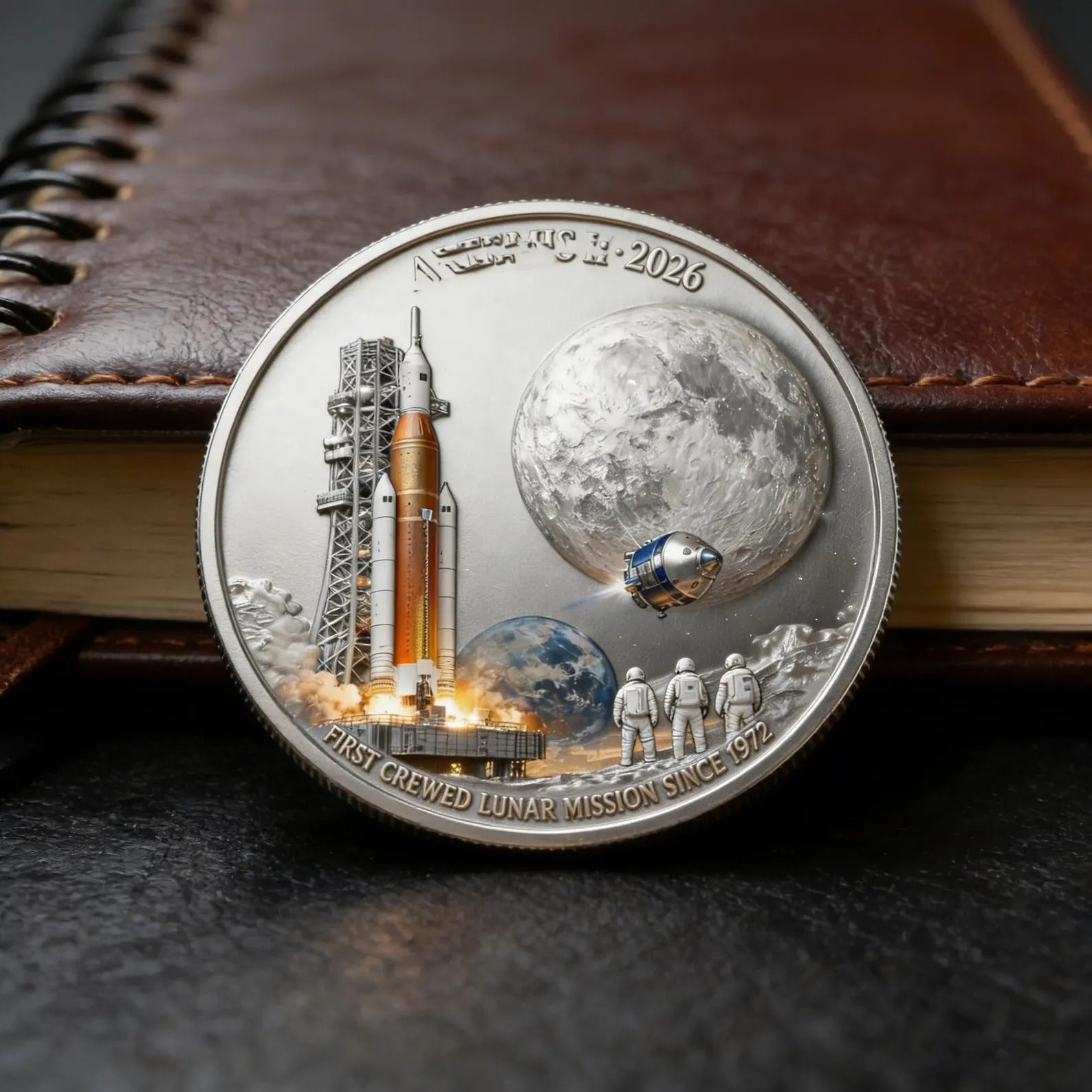 Artemis II Space Mission Commemorative Coin, Space Enthusiast Gift, Orion Spacecraft UV Printed Challenge Coin, Moon Landing Memorabilia