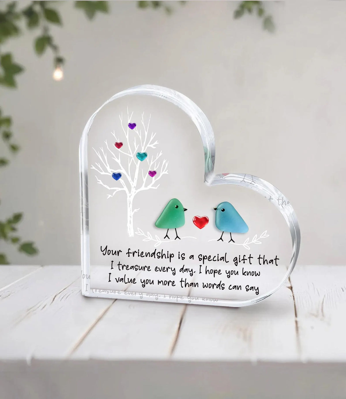 Sea Glass Birds Art Friendship Heart Plaque, Meaningful Gift for Best Friend, Besties Keepsake, Thank You Gift For Friend