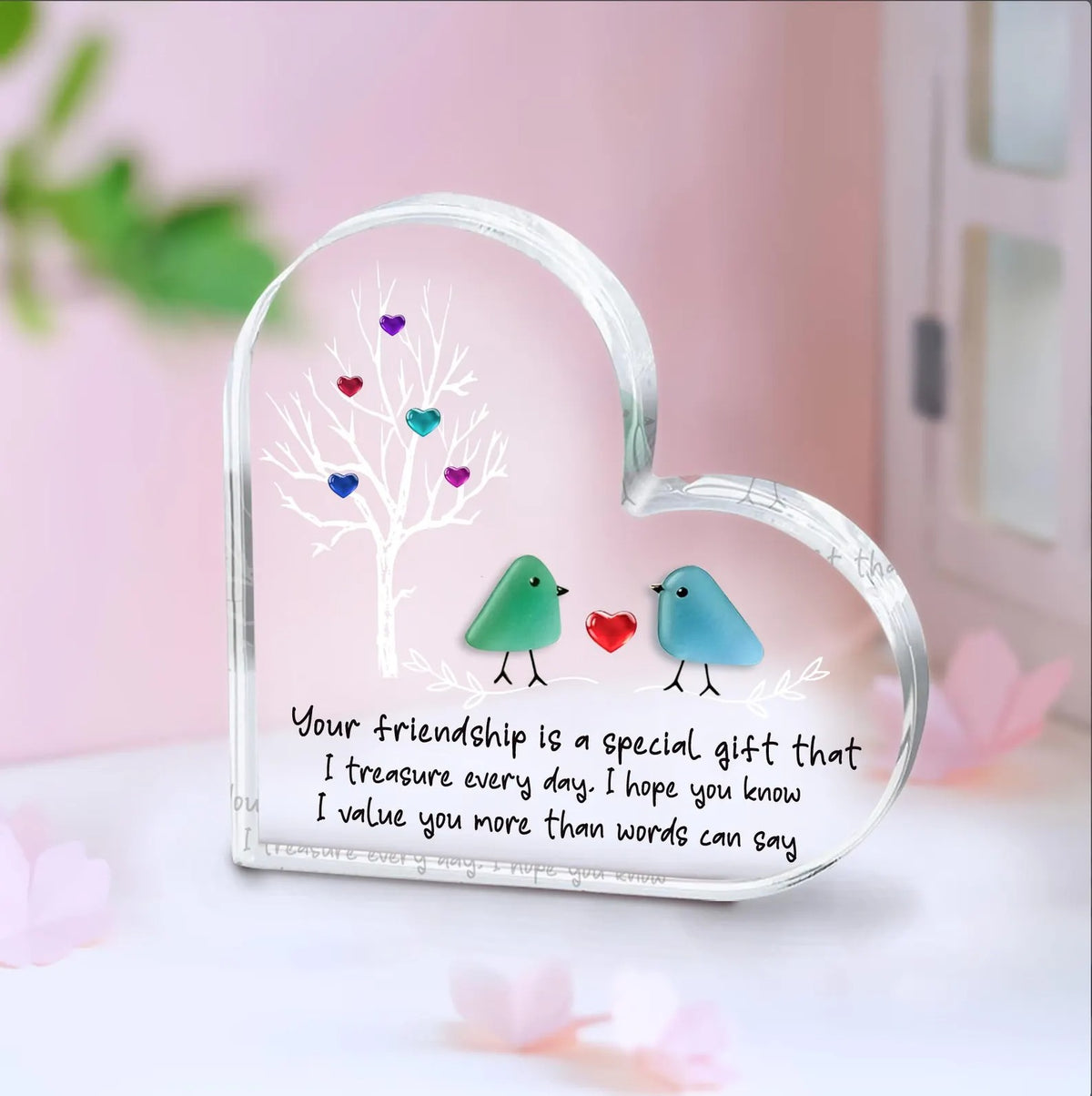 Sea Glass Birds Art Friendship Heart Plaque, Meaningful Gift for Best Friend, Besties Keepsake, Thank You Gift For Friend