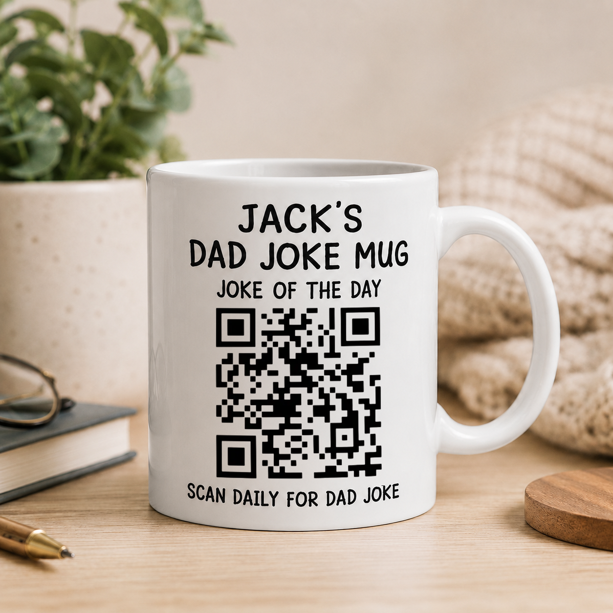 Personalized Dad Joke Every Day Interactive QR Funny Mug, Father's Day Gifts For Dad, Scan Daily For Dad Jokes, Funny Father Day Coffee Cup